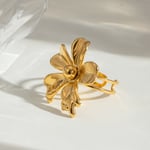 Gold color / One size / 1 Piece Simple Series Classic Flower Stainless Steel  Gold Color Women's Adjustable Rings Picture2